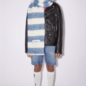 Acne Studios Striped Blue and White Scarf